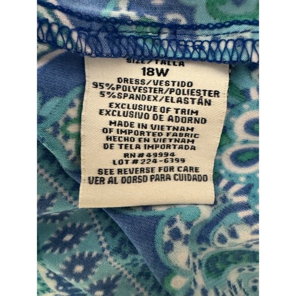 R&M Blue Green Paisley Print Sleeveless Shift Dress Size 18W 2X Plus Size Summer - Picture 5 of 7
